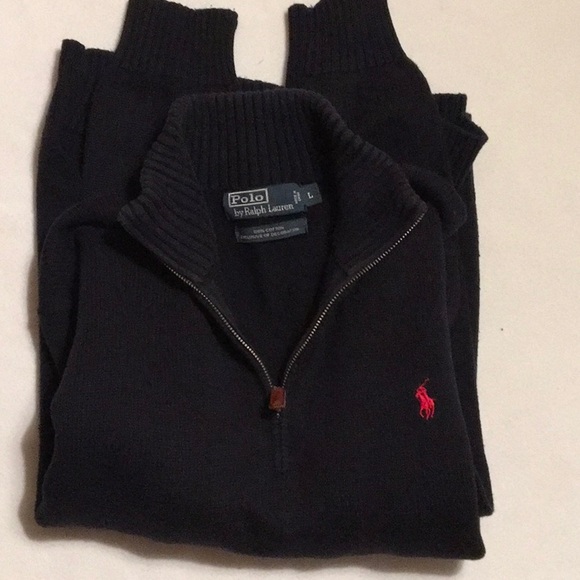 Polo by Ralph Lauren 100% Cotton Quarter Zip Navy Sweater sz L - Picture 2 of 11